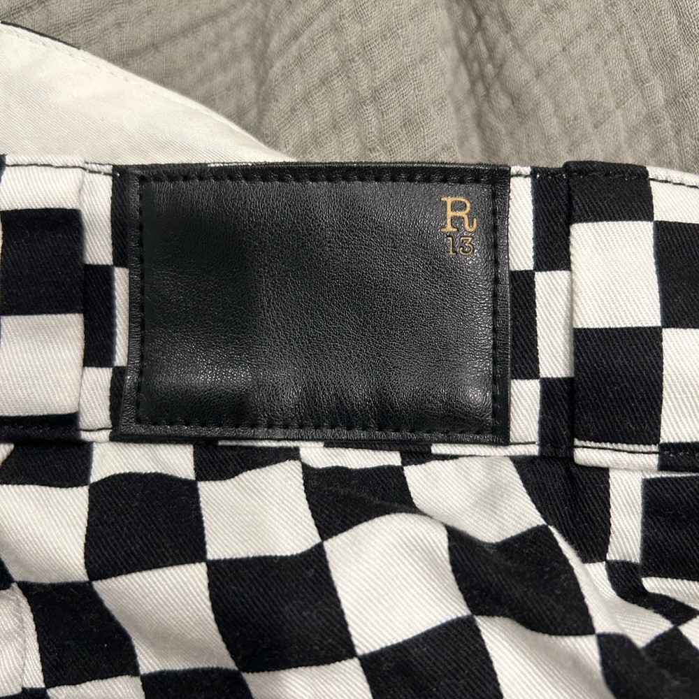 R13 Checkered Slouch Pants with Leather Detail Men’s Size 33